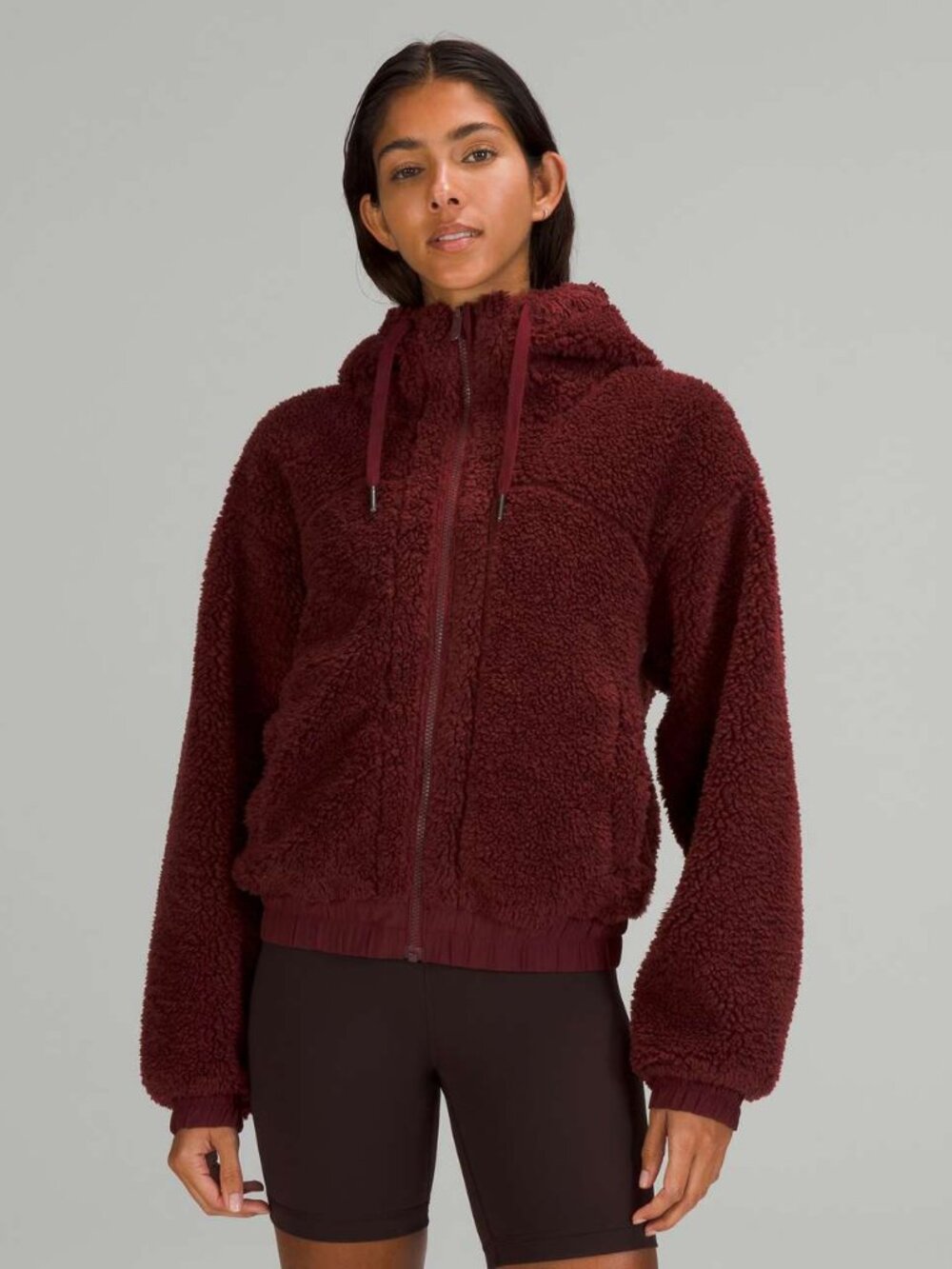 LULULEMON 4 Red Merlot Reversible Fleece Jacket Hooded